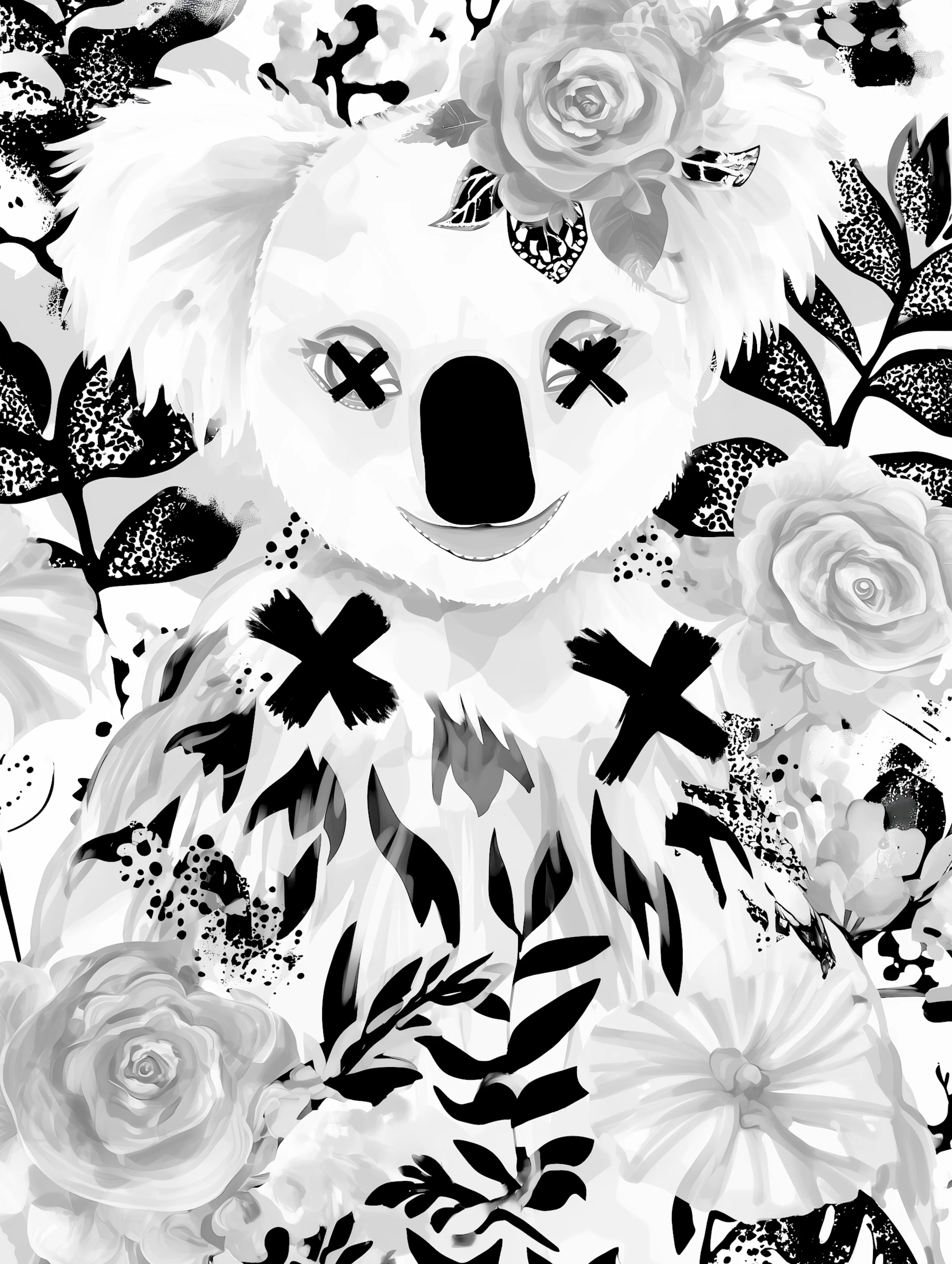 Free printable koala coloring page for adults featuring x eyes koala